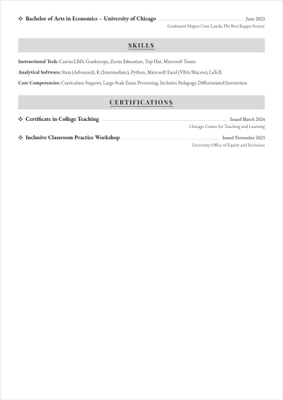 Free College Teaching Assistant ATS Resume Template, AI Resume Builder
