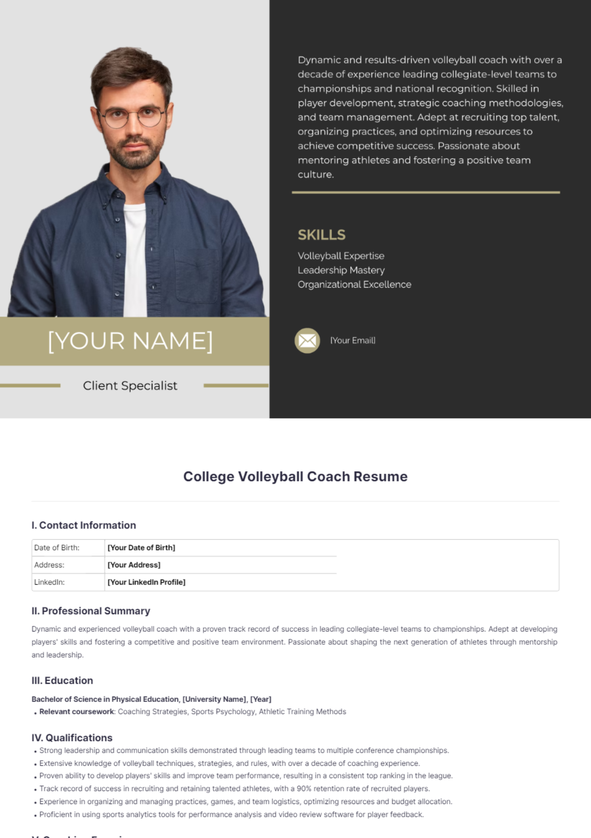 College Volleyball Coach Resume - Edit Online & Download