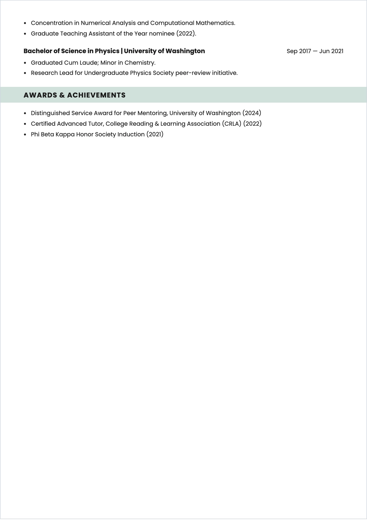 Free College Tutor ATS Resume Template, AI Resume Builder