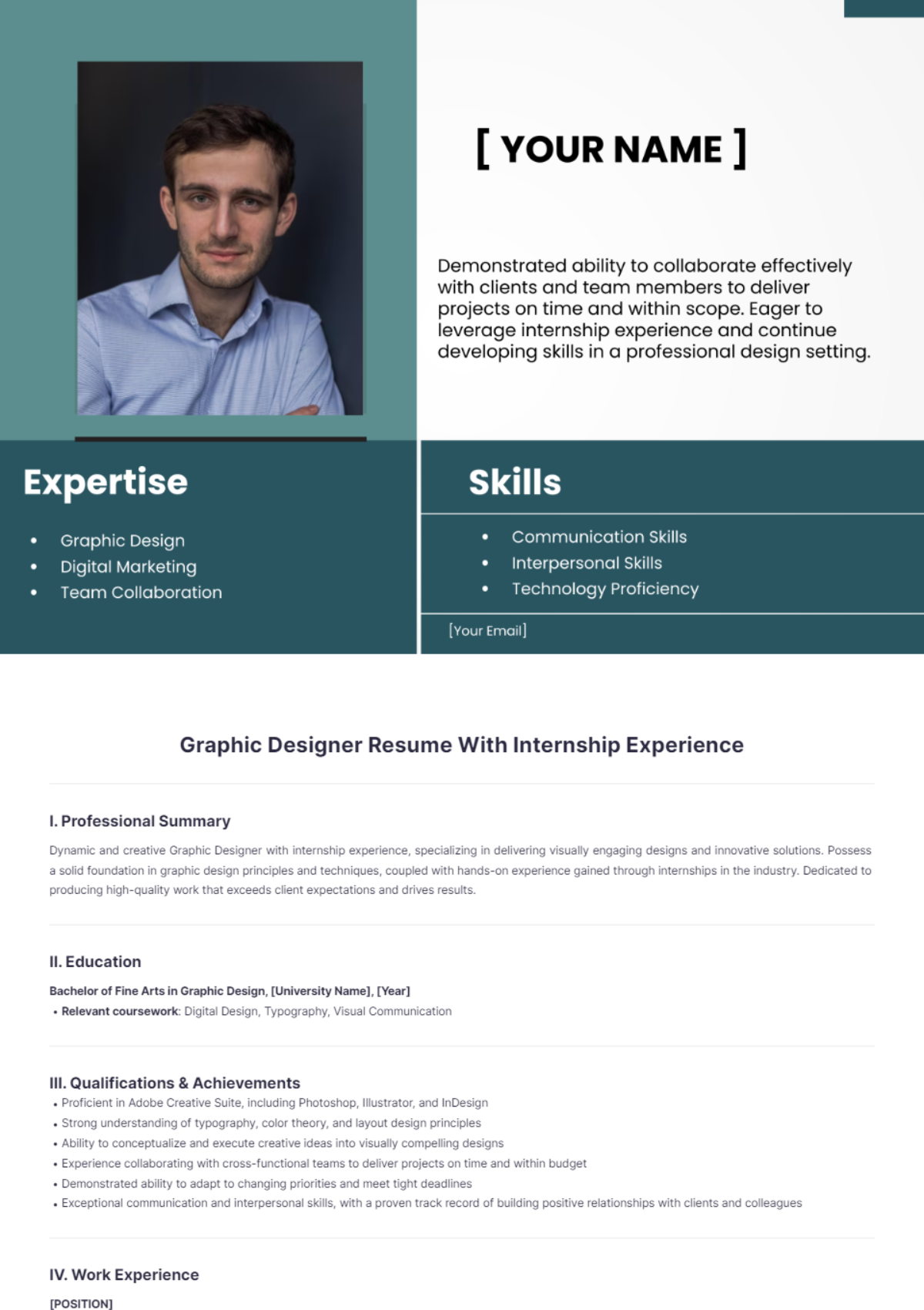 Graphic Designer Resume With Internship Experience - Edit Online ...