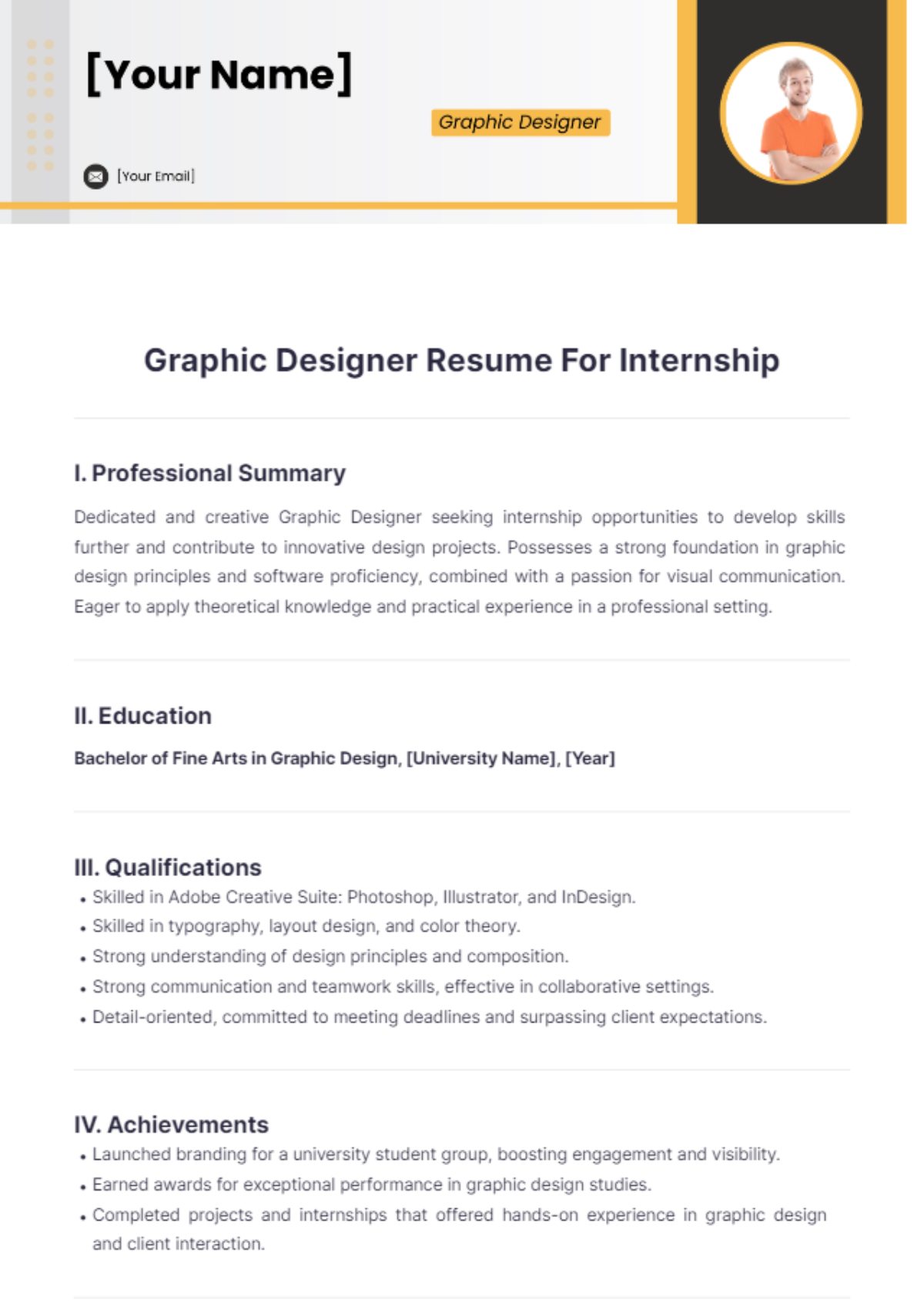 Graphic Designer Resume For Internship - Edit Online & Download