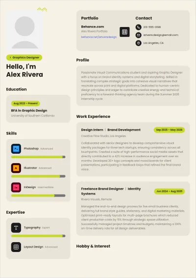 Free Graphic Designer ATS Resume For Internship Template