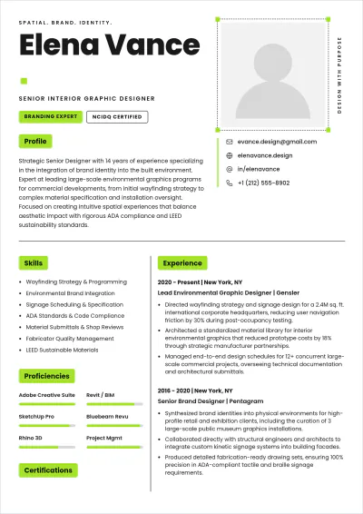 Free Interior Graphic Designer ATS Resume Template, AI Resume Builder