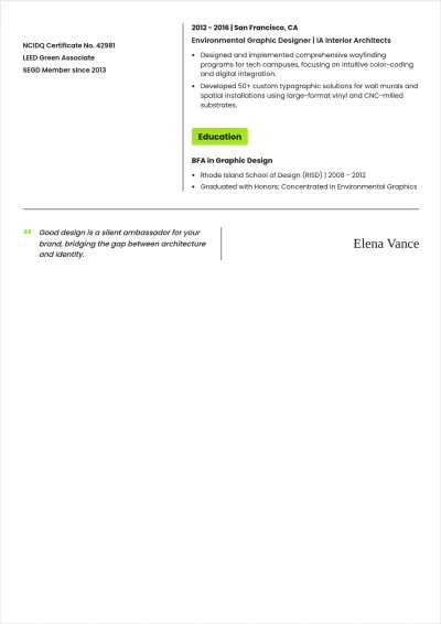 Free Interior Graphic Designer ATS Resume Template, AI Resume Builder