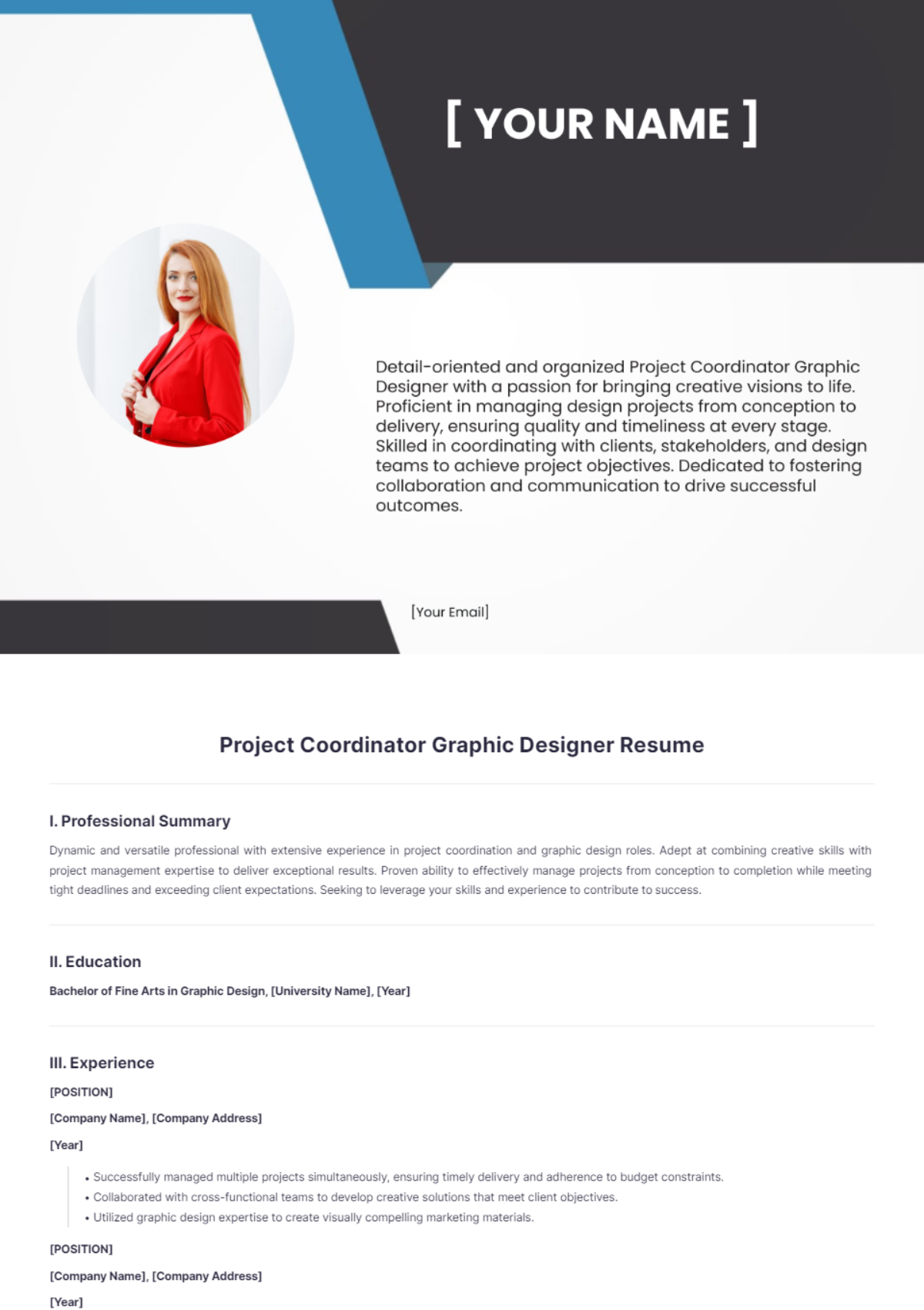 Project Coordinator Graphic Designer Resume - Edit Online & Download ...