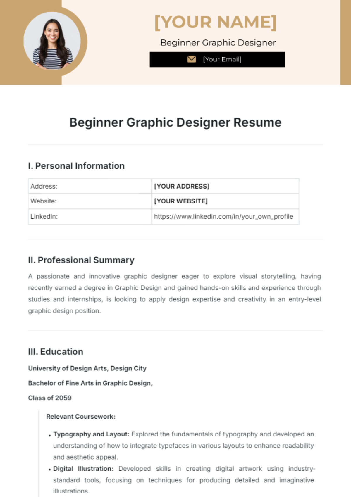 Beginner Graphic Designer Resume Template - Edit Online & Download