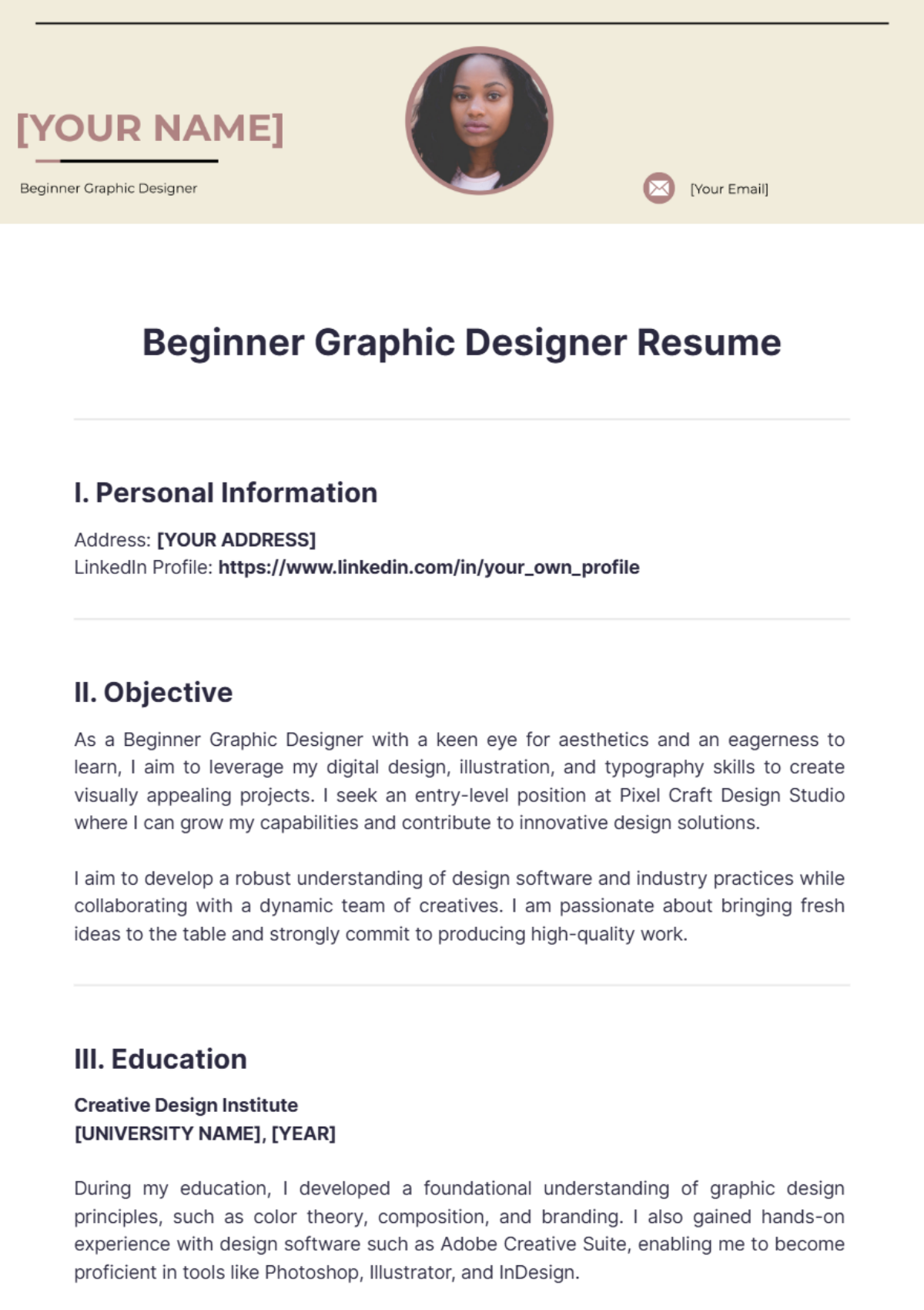 Beginner Graphic Designer Resume Templates - Edit Online & Download 