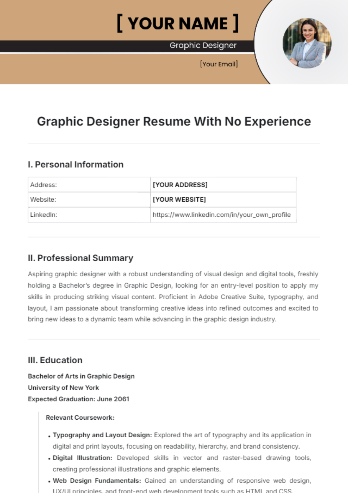 Graphic Designer Resume With No Experience Template - Edit Online & Download