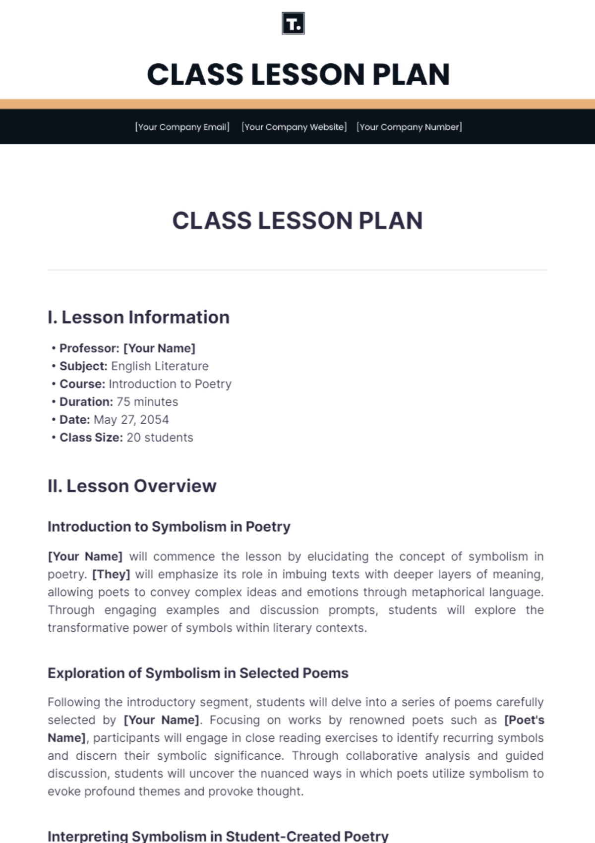 Class Lesson Plan Template - Edit Online & Download