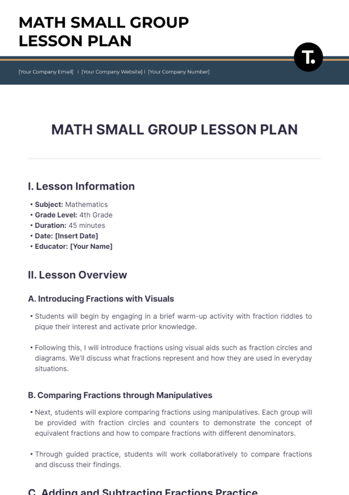 Math Small Group Lesson Plan Template - Edit Online & Download