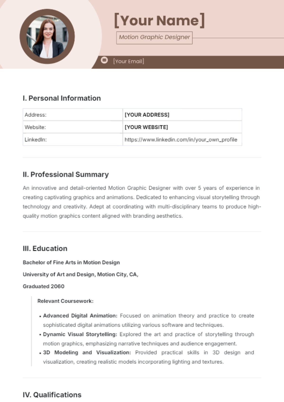 Motion Graphic Design Resume Template - Edit Online & Download