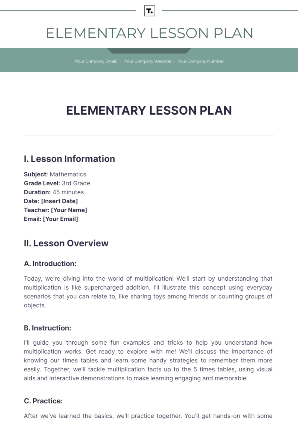 Elementary Lesson Plan Template - Edit Online & Download