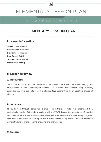 Free Elementary Lesson Plan Template to Edit Online