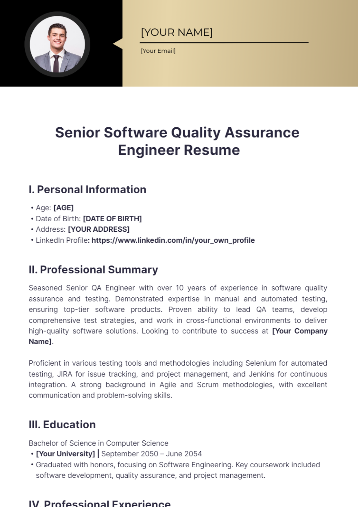 Senior Software Quality Assurance Engineer Resume - Edit Online & Download