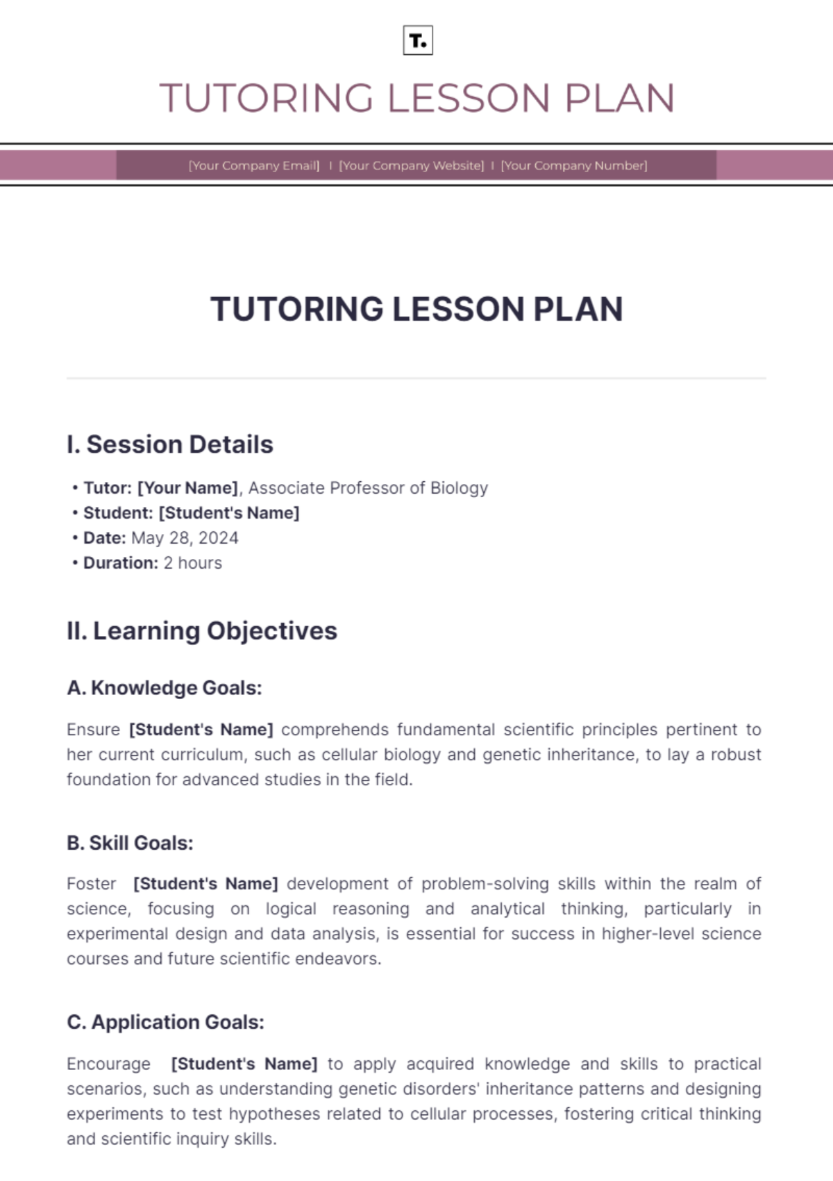 Tutoring Lesson Plan Template - Edit Online & Download