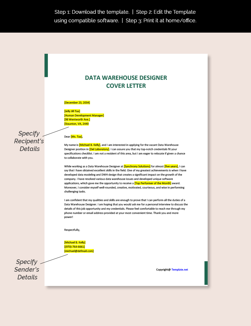 Data Warehouse Designer Cover Letter