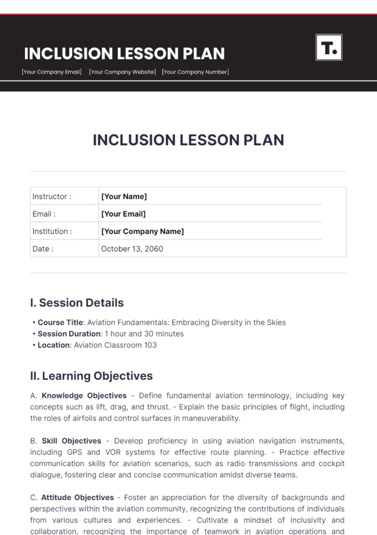 Inclusion Lesson Plan Template - Edit Online & Download