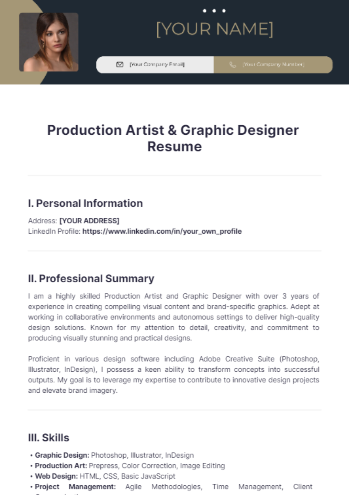 Free Production Artist & Graphic Designer Resume