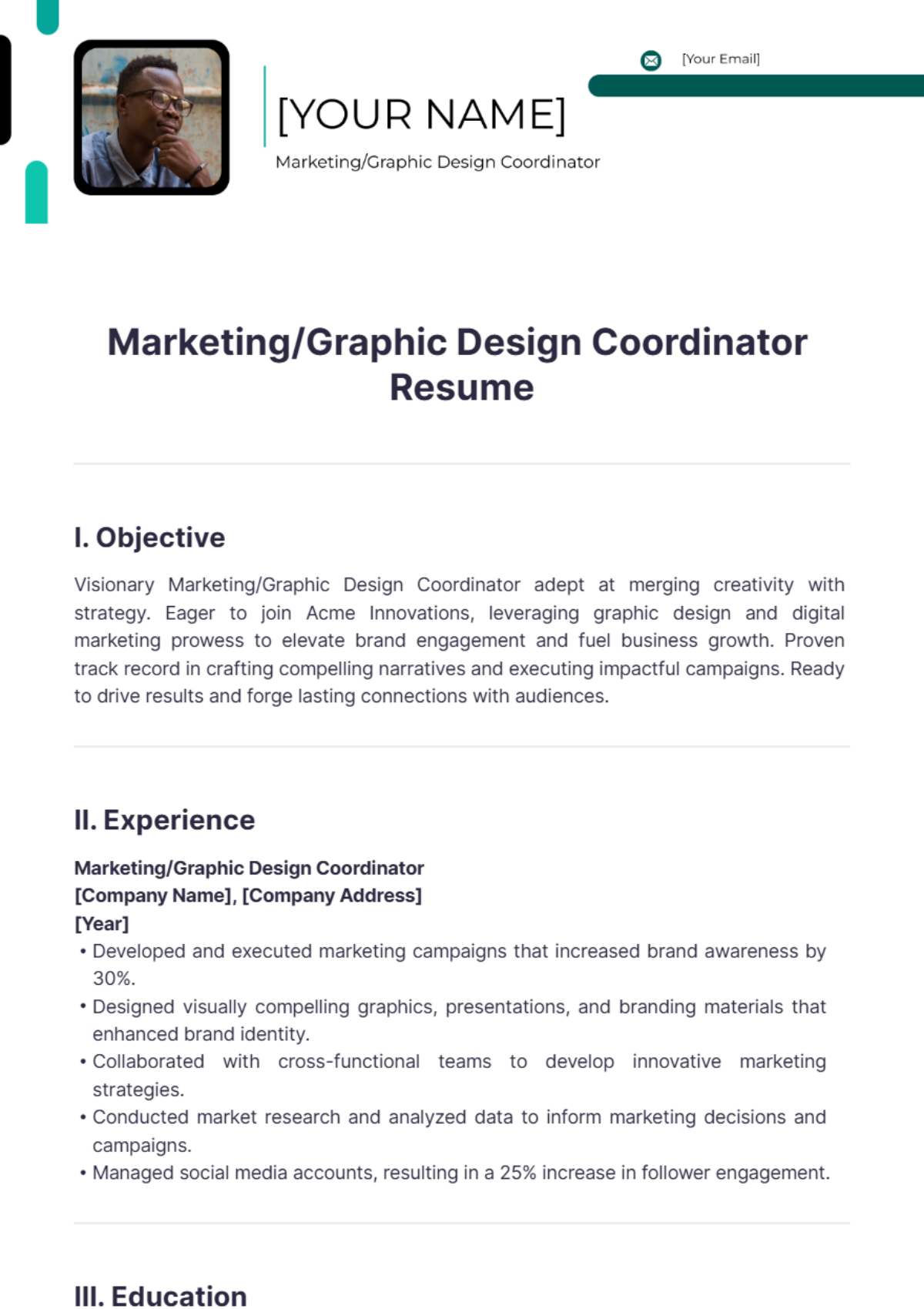 Marketing/Graphic Design Coordinator Resume - Edit Online & Download