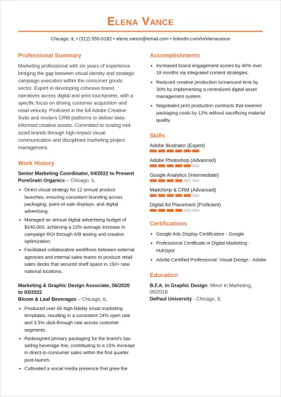 Free Marketing/Graphic Design Coordinator ATS Resume Template