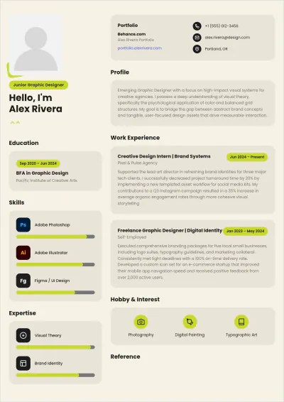Free Junior Graphic Designer ATS Resume Template, AI Resume Builder