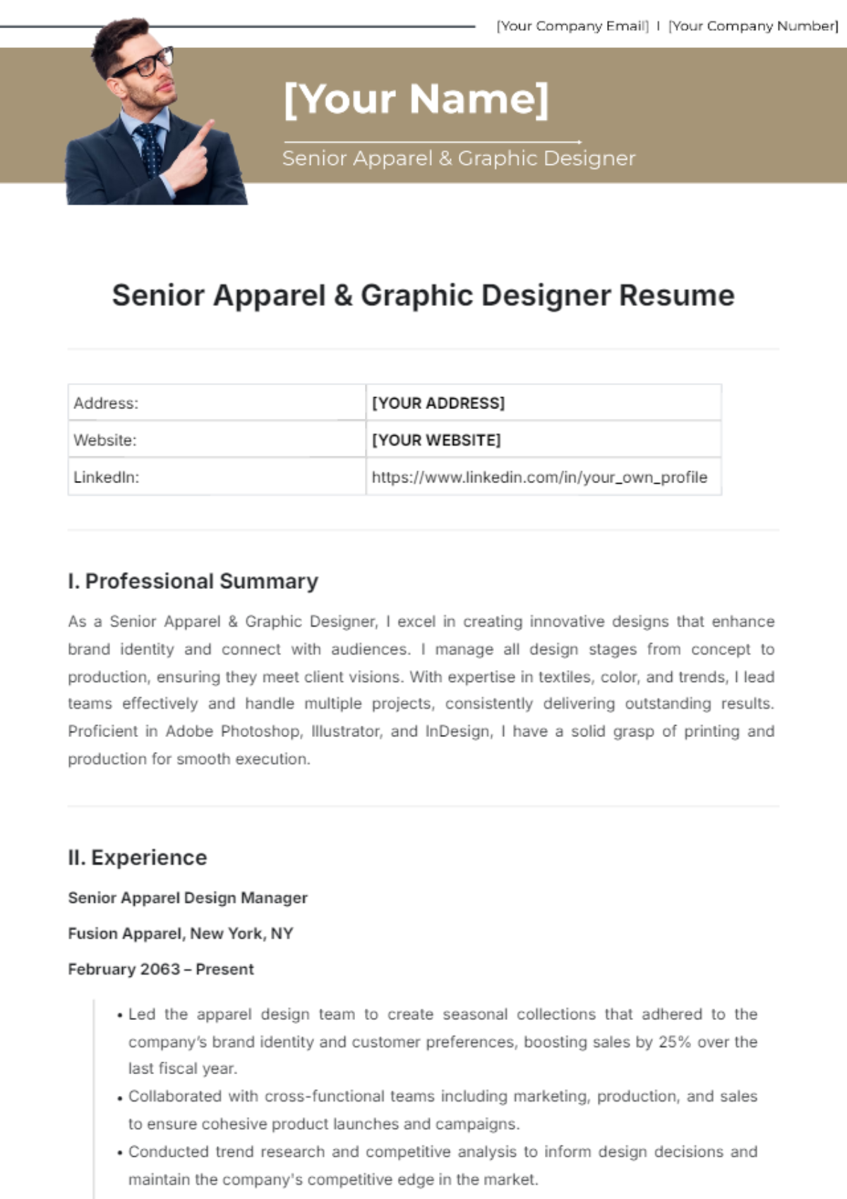 Senior Apparel & Graphic Designer Resume Template - Edit Online & Download