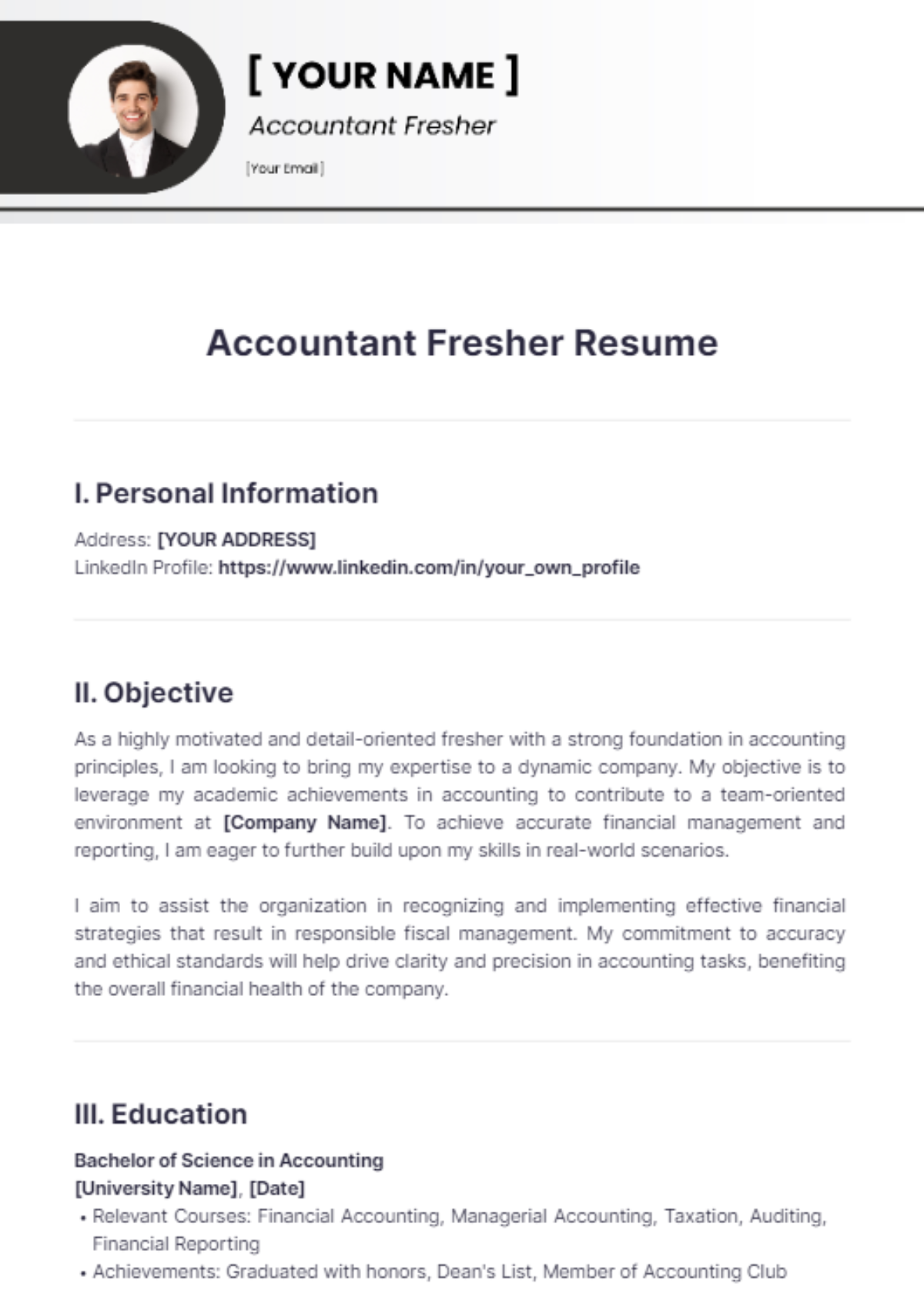 Accountant Fresher Resume - Edit Online & Download