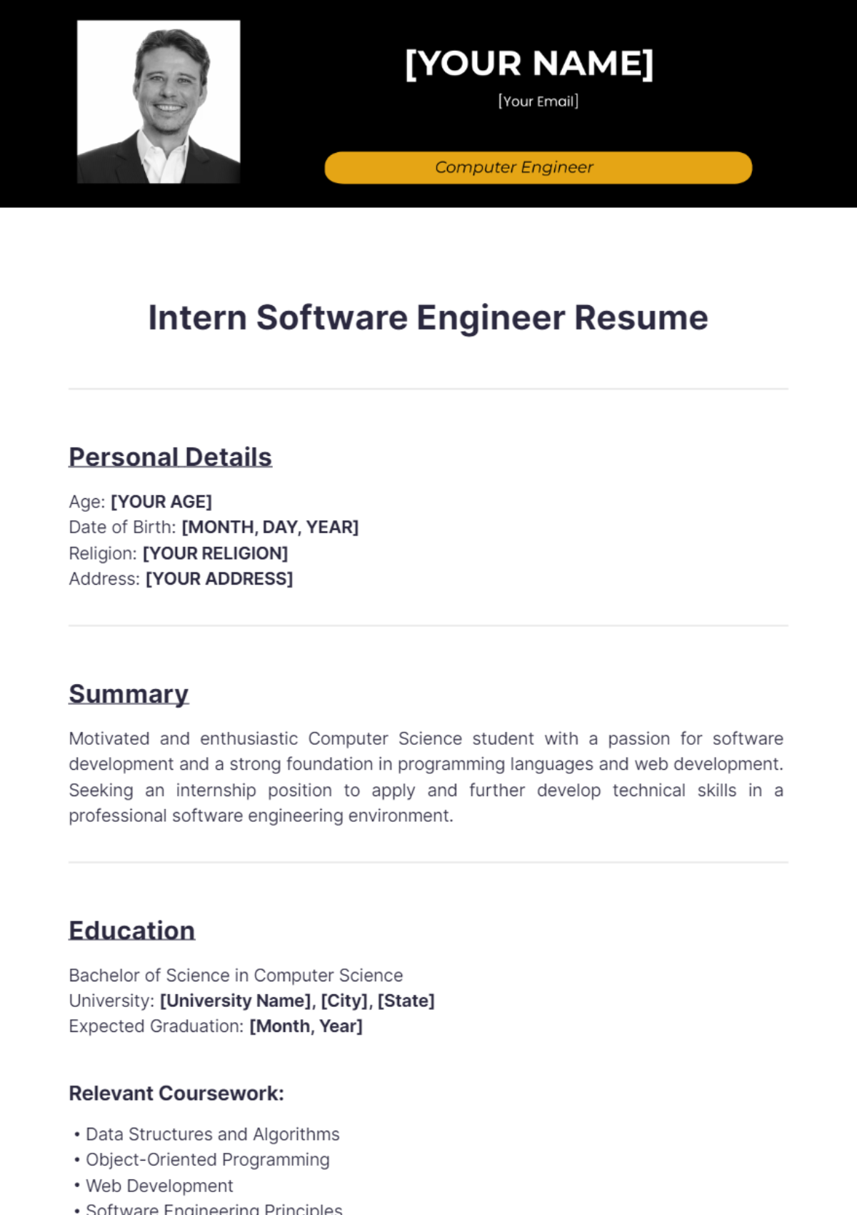 Intern Software Engineer Resume - Edit Online & Download