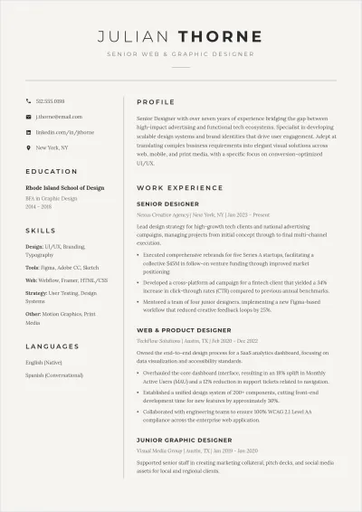 Free Web And Graphic Designer ATS Resume Template, AI Resume Builder