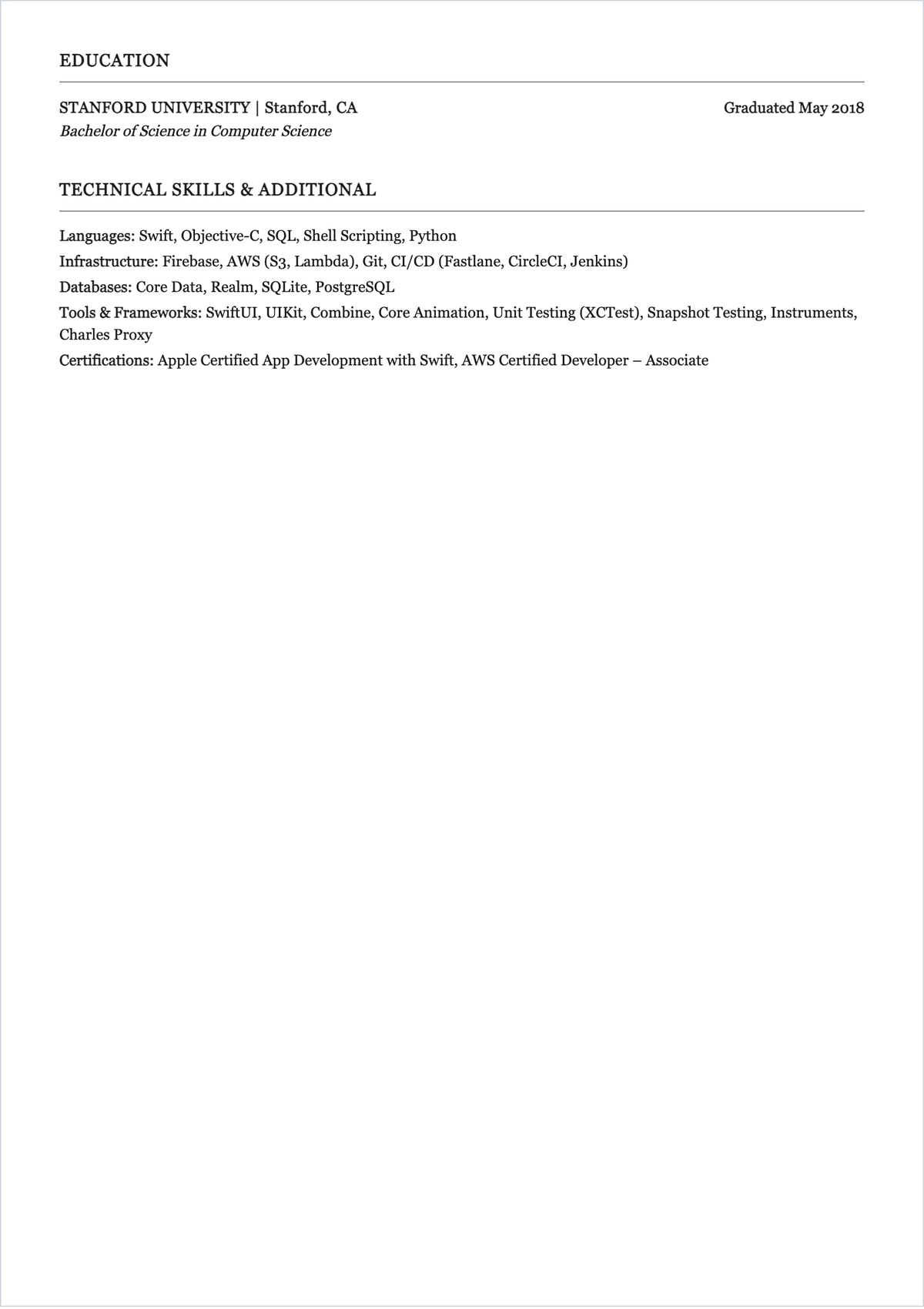 Free iOS Software Engineer ATS Resume Template, AI Resume Builder