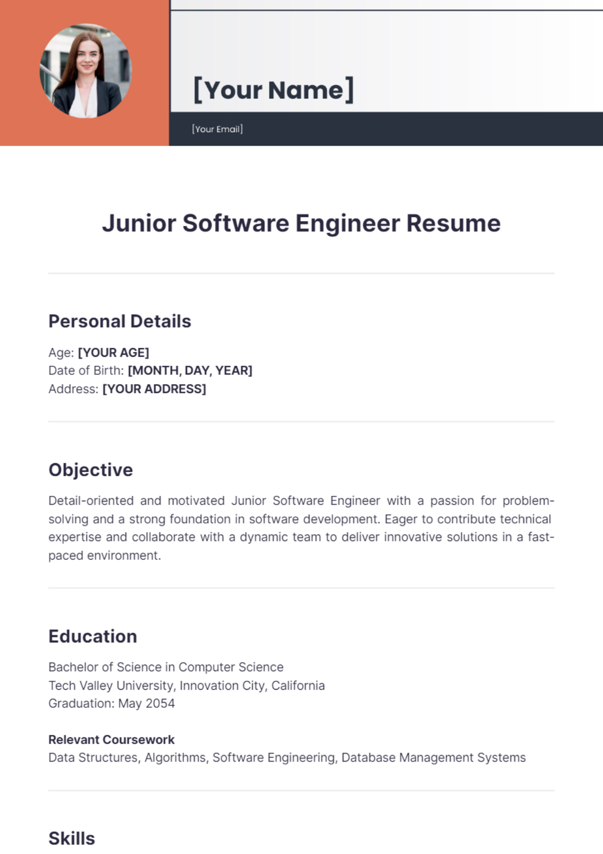 Junior Software Engineer Resume - Edit Online & Download