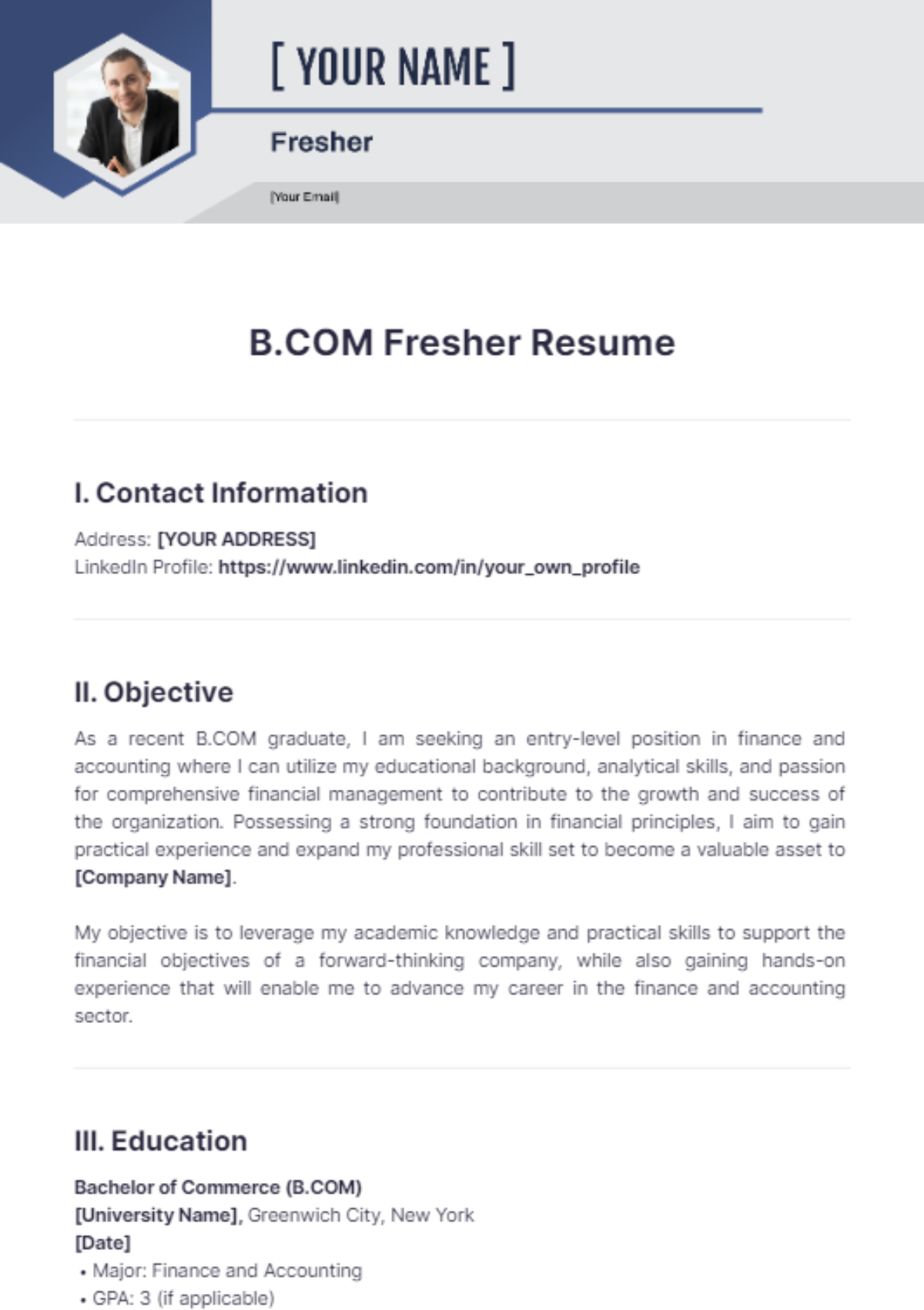 B.Com Fresher Resume