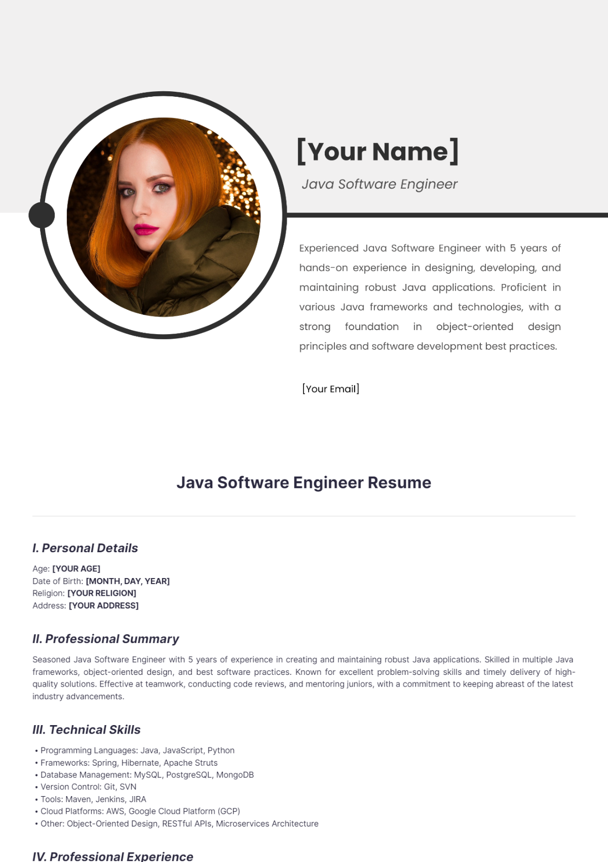 Java Software Engineer Resume - Edit Online & Download