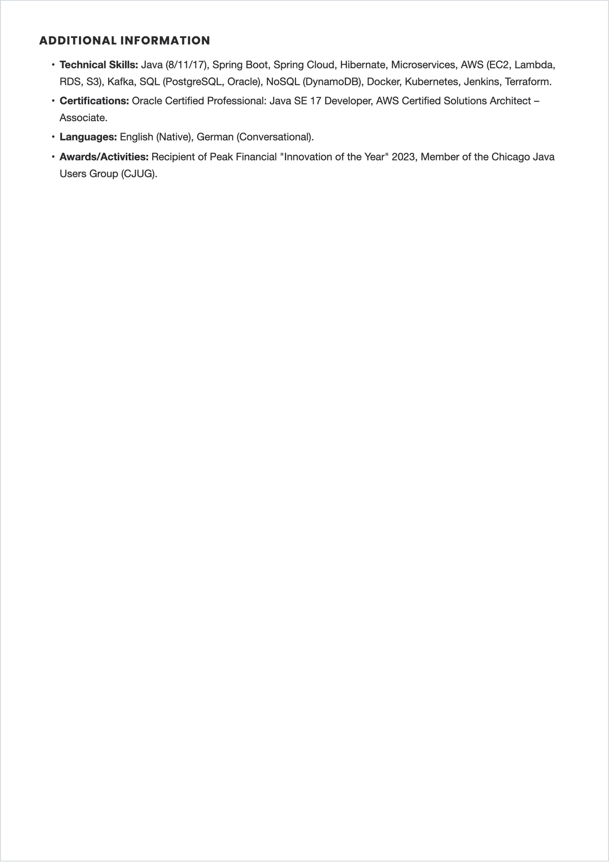Free Java Senior Software Engineer ATS Resume Template