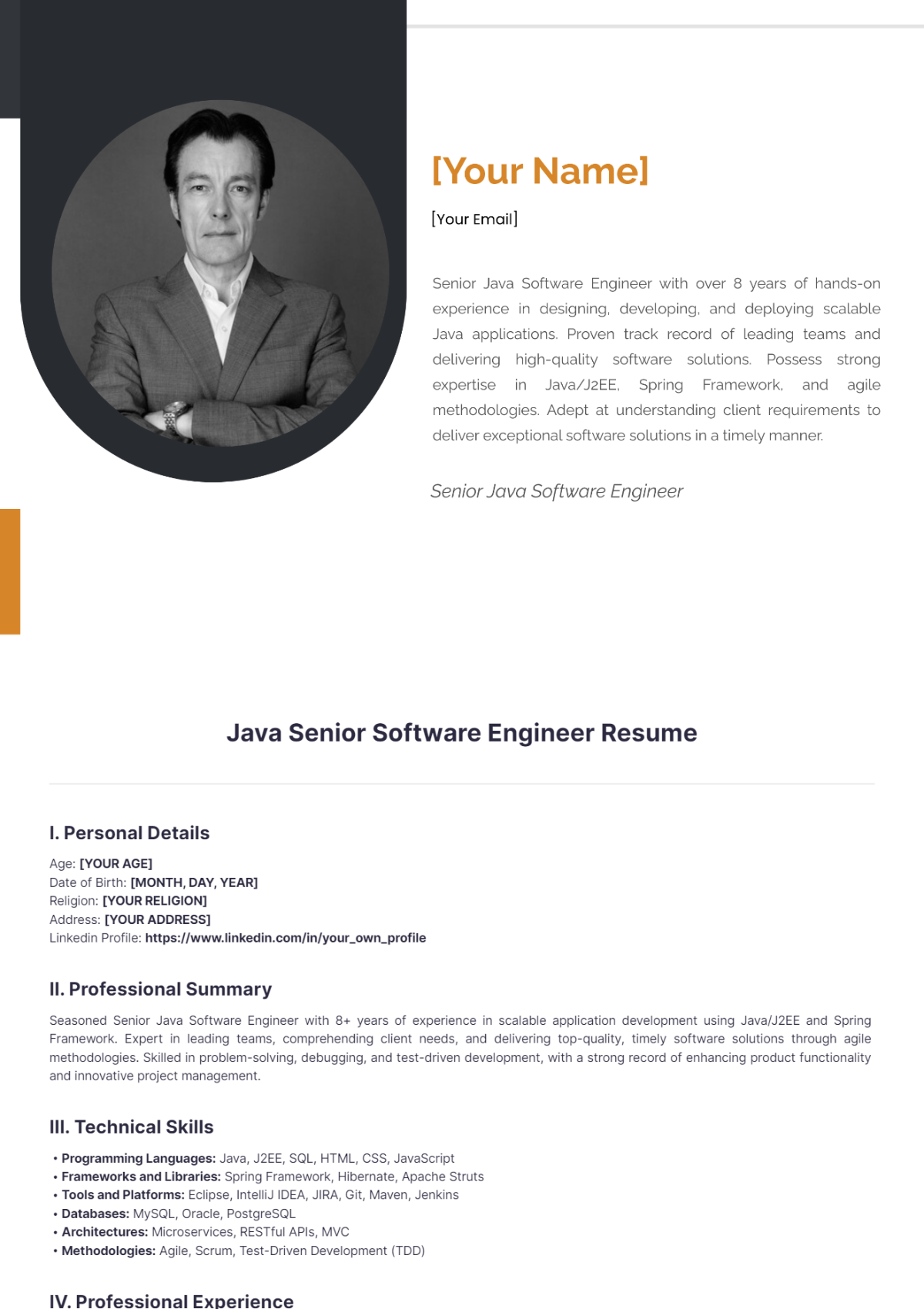 Java Senior Software Engineer Resume - Edit Online & Download