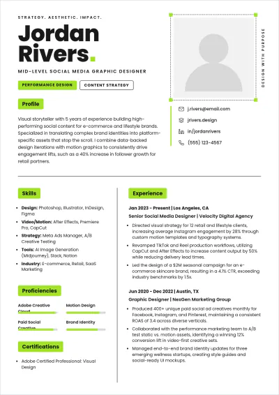 Free Social Media Graphic Designer ATS Resume Template