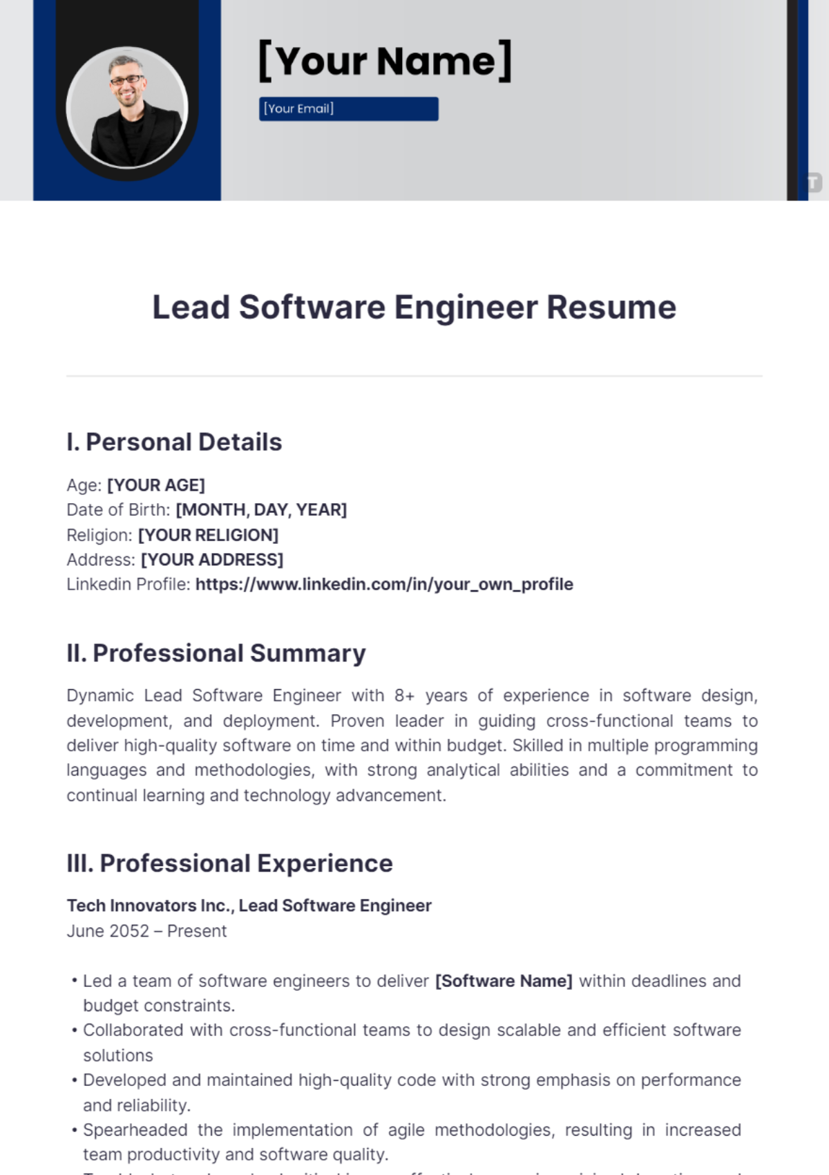 Lead Software Engineer Resume - Edit Online & Download