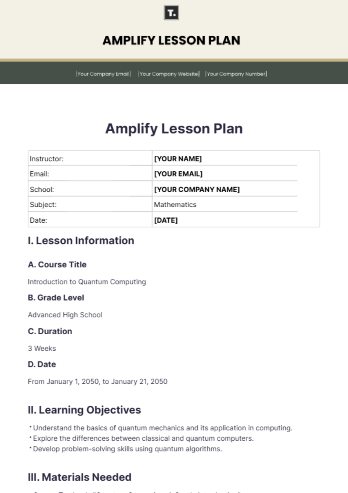 Amplify Lesson Plan Template - Edit Online & Download