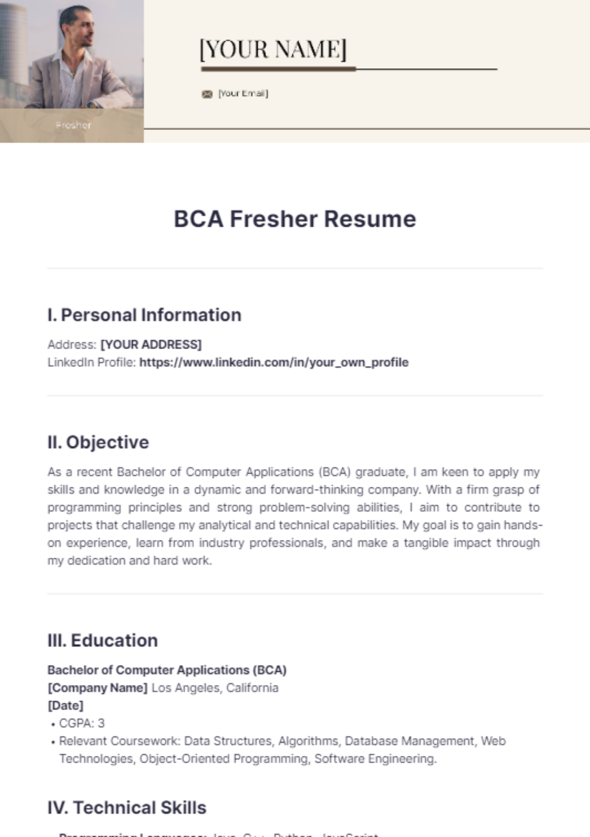 BCA Fresher Resume