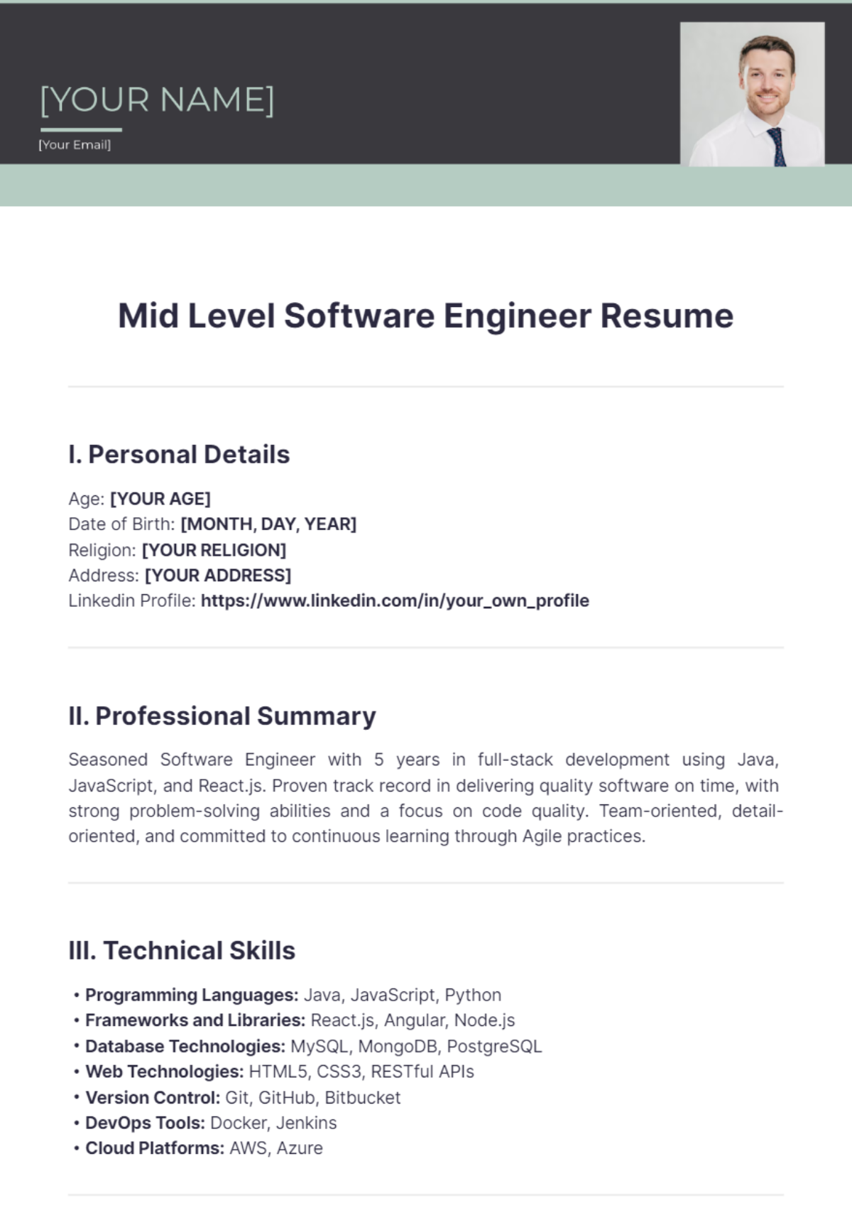 Mid Level Software Engineer Resume - Edit Online & Download