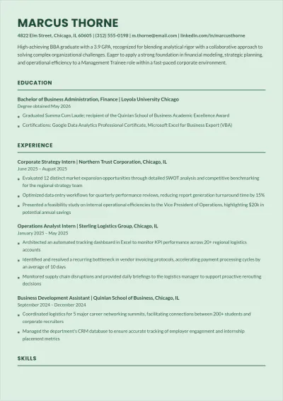 Free BBA Fresher ATS Resume Template, AI Resume Builder