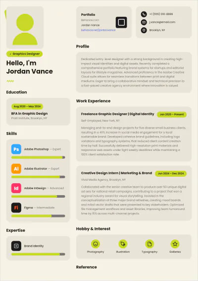 Free Entry Level Graphic Designer ATS Resume Template