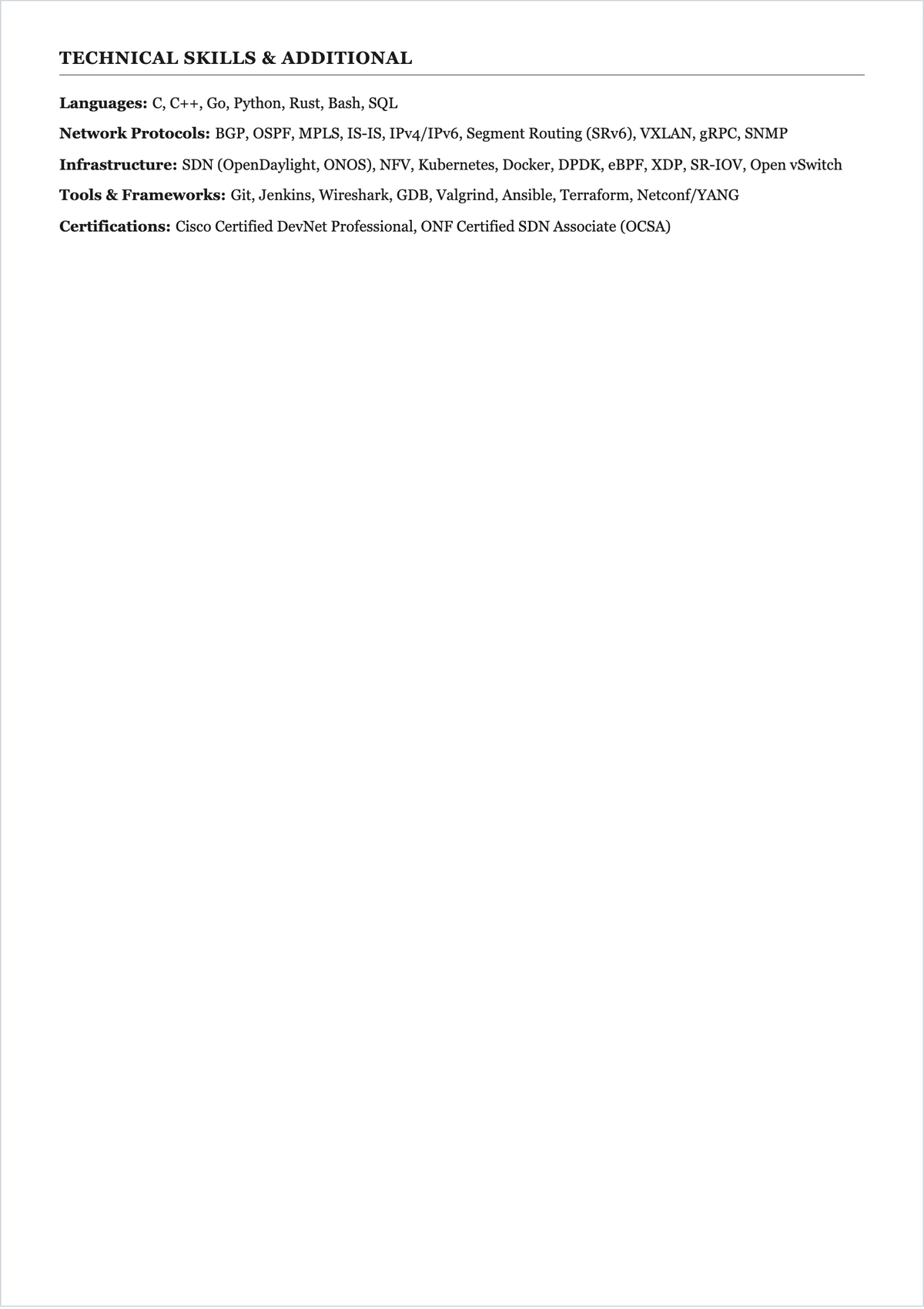Free Network Software Engineer ATS Resume Template, AI Resume Builder