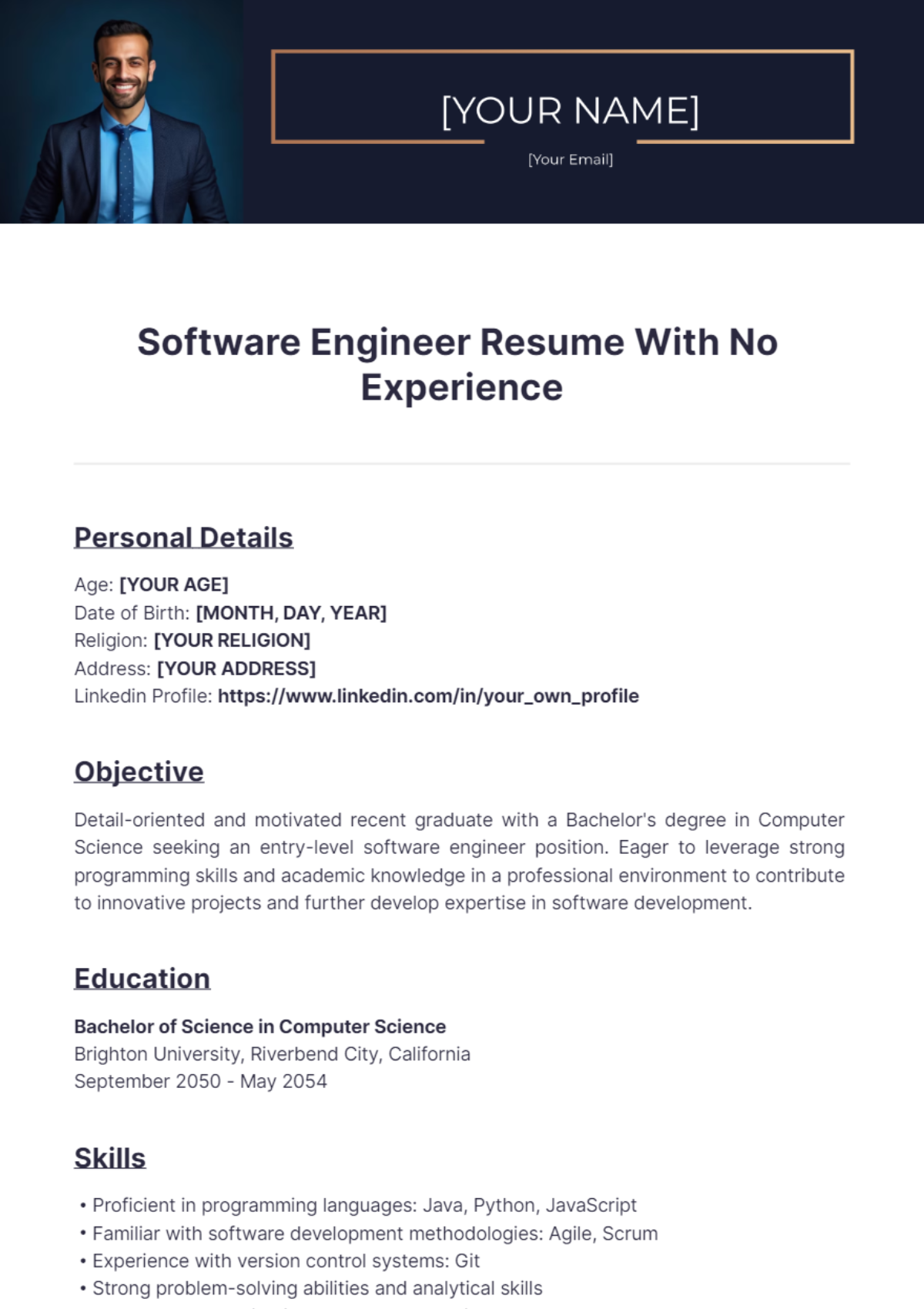 Software Engineer Resume With No Experience - Edit Online & Download