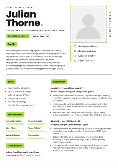 Free Experience Graphic Designer ATS Resume Template