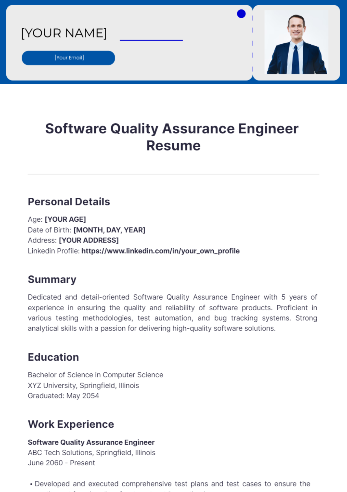 Software Quality Assurance Engineer Resume - Edit Online & Download