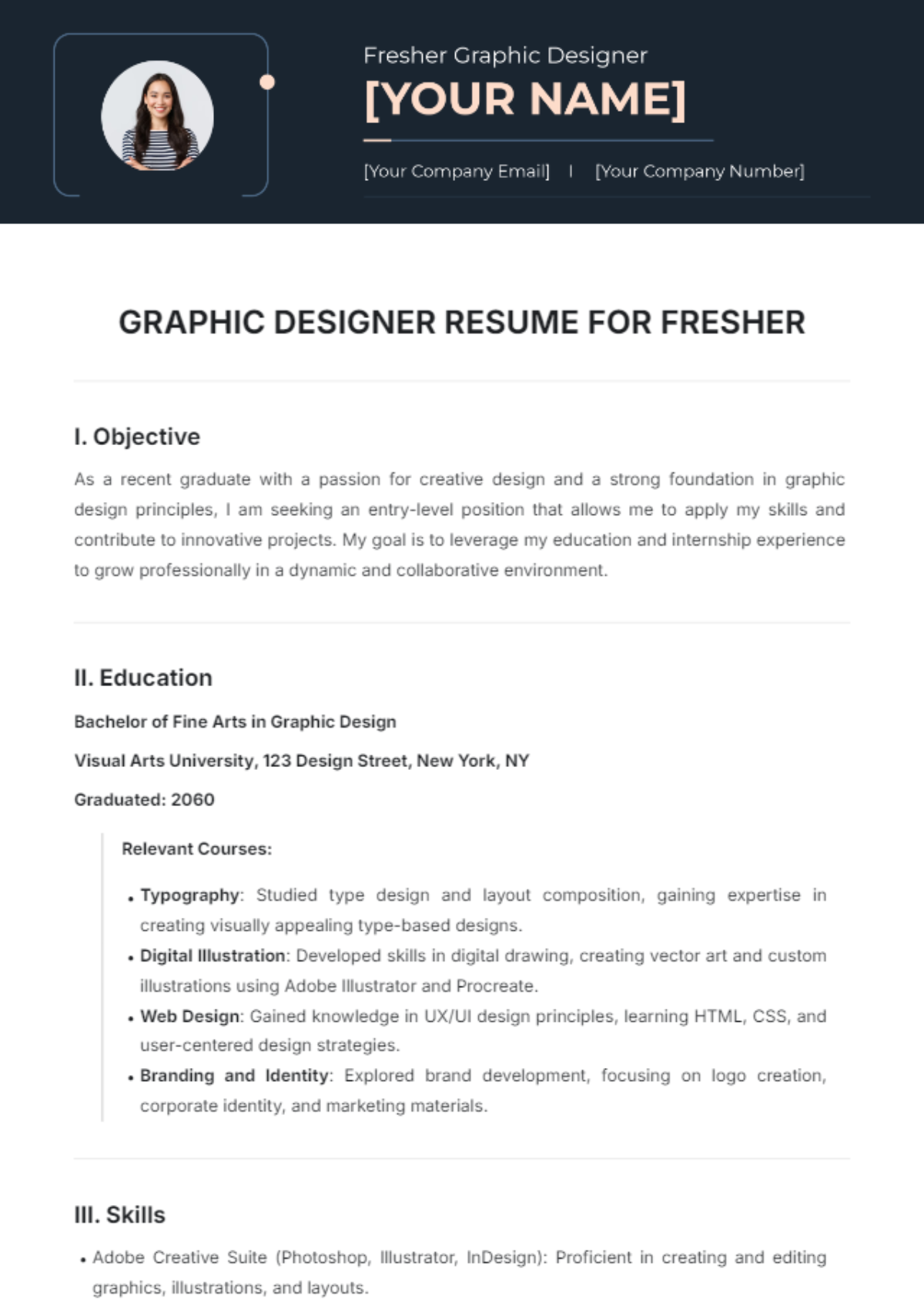 Graphic Designer Resume For Fresher Template - Edit Online & Download