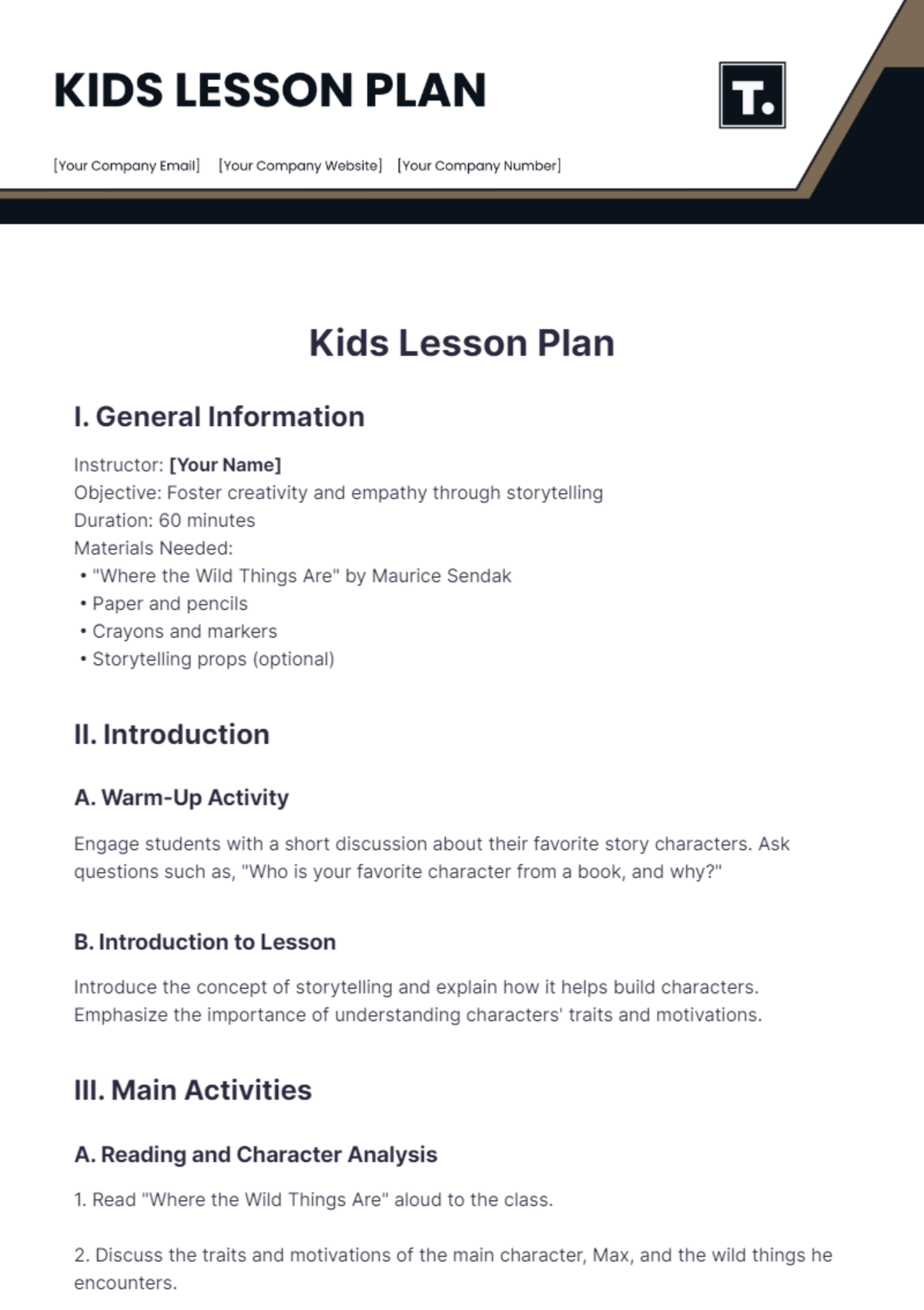 Kids Lesson Plan Template - Edit Online & Download