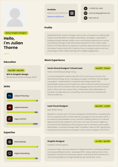Free Senior Graphic Designer ATS Resume Template, AI Resume Builder
