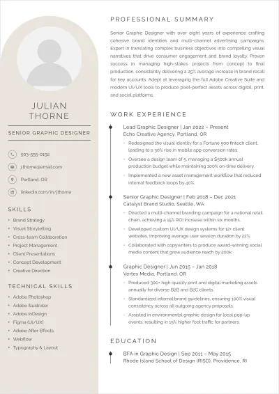 Free Graphic Designer ATS Resume Template, AI Resume Builder
